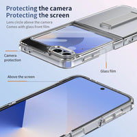 Samsung Galaxy Z Flip 5 Transparent Shockproof Case with Metal Kickstand & Built-in Screen Protector