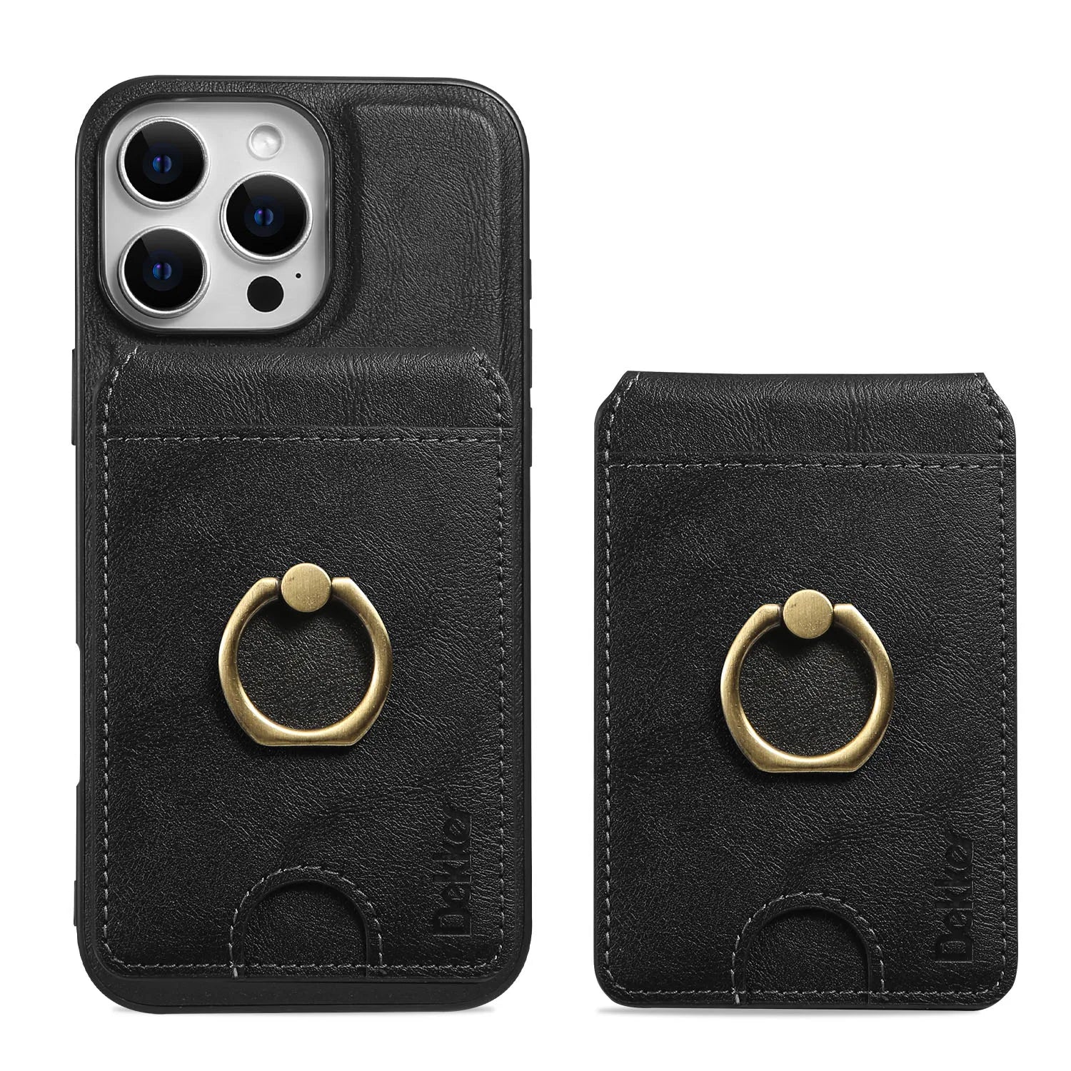 2-in-1 Leather Wallet Case with Detachable Vertical Card Slot and Ring Holder for iPhone 15 Series