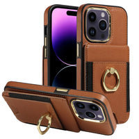 iPhone 16 Series Leather Wallet Case with Ring Holder and Vertical Card Holder