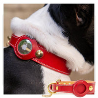 YKSOM Luxury Genuine Leather Pet Collar with AirTag Holder