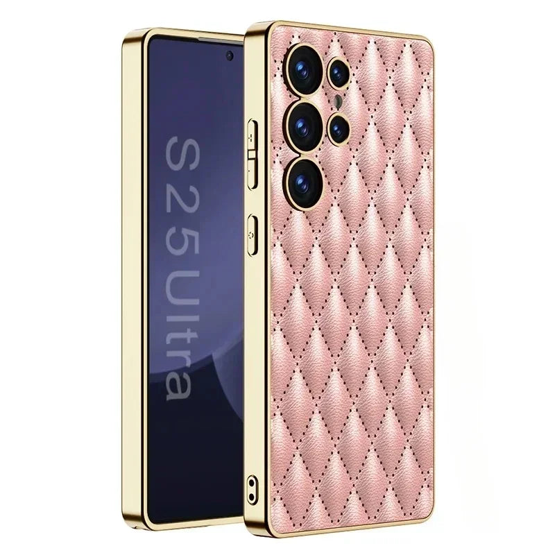 Premium Electroplated Leather Shockproof Case for Samsung Galaxy S25 Series