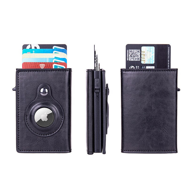 YKSOM PU Leather Card Bag with Apple AirTag Tracker Holder