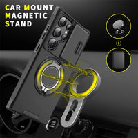 Rotating Stand Lens Push Window Magnetic Phone Case for Samsung Galaxy S24 Series – Stylish Protection and Versatility