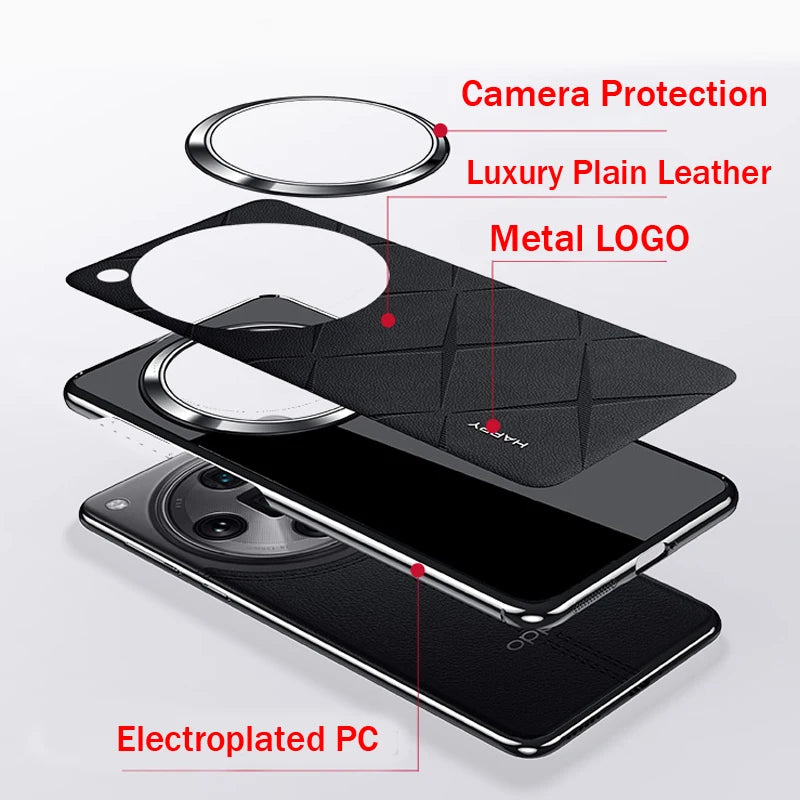 Fashion Plain Leather + PC Ultra-thin Camera Protection Case for OPPO Find X7 and Find X7 Ultra