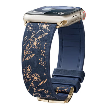 Glossy Floral Leather & Silicone Strap for Apple Watch - Elegant & Versatile