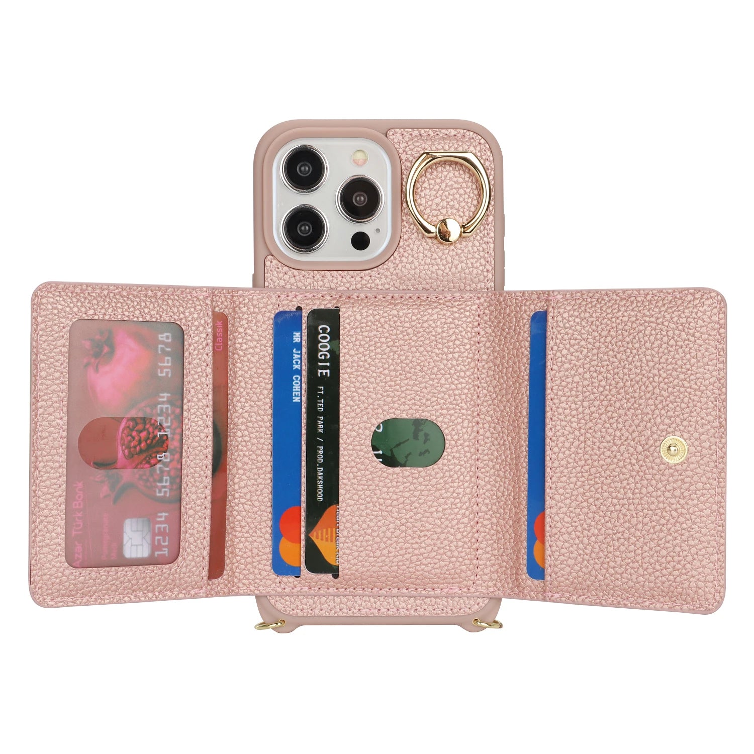Crossbody Ring Holder Card Slot Wallet Leather Case for iPhone 14 Series