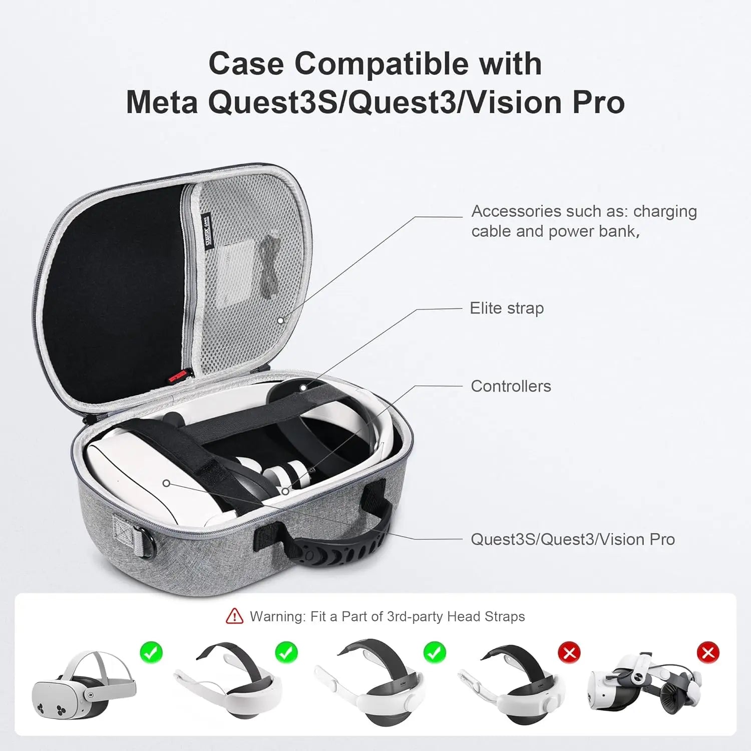 Hard Carrying Case for Meta Quest 3/Elite Strap and VR Accessories