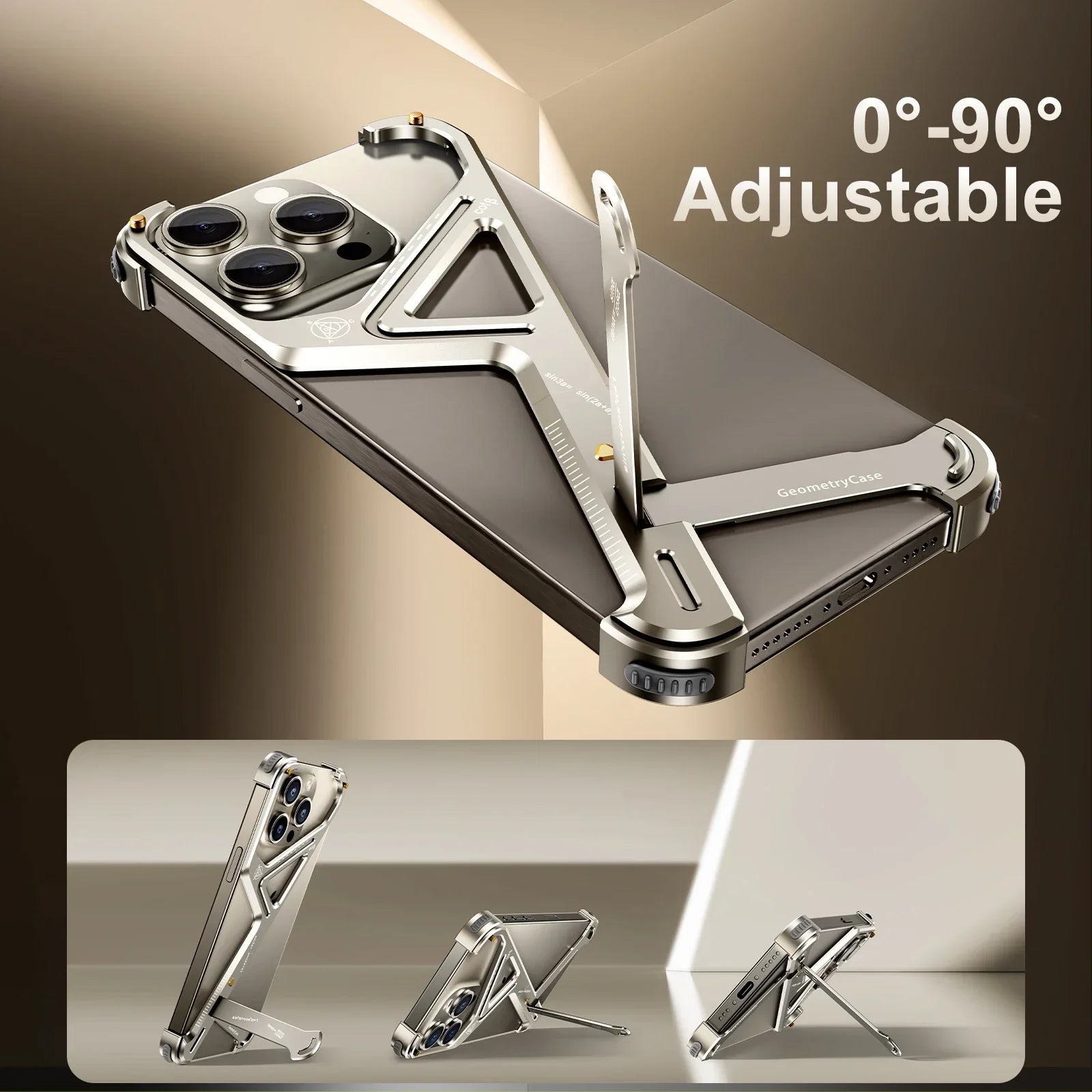 Aluminum Alloy Frameless Phone Case with Stand for iPhone 15 Series