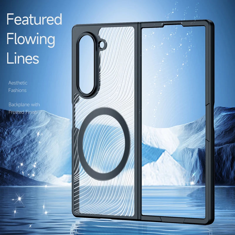 Magnetic PC+TPU Matte Anti-Fingerprint Case with Flowing Line Design for Samsung Galaxy Z Fold 6 - Elegant & Protective