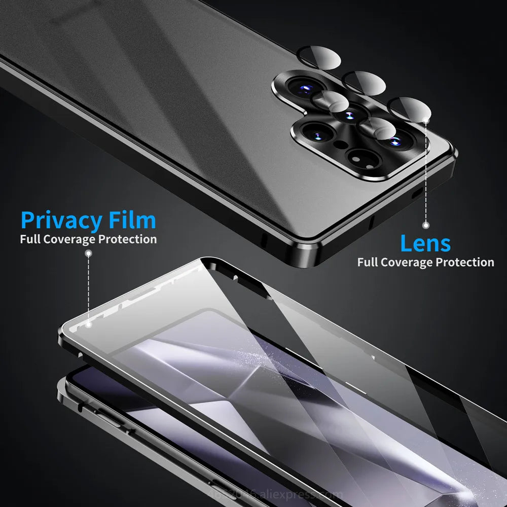 360 Protection Metal Magnetic Case with Glass for Samsung Galaxy S25 Ultra