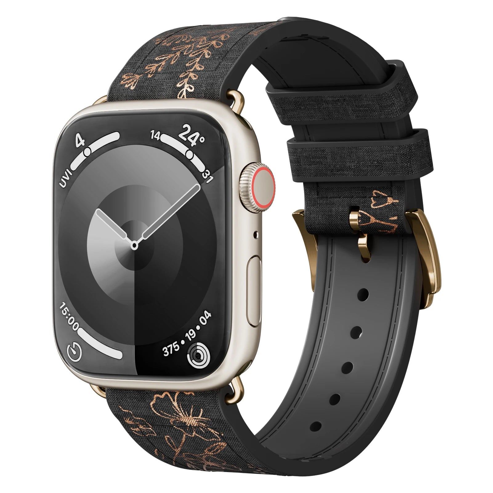 Glossy Floral Leather & Silicone Strap for Apple Watch - Elegant & Versatile