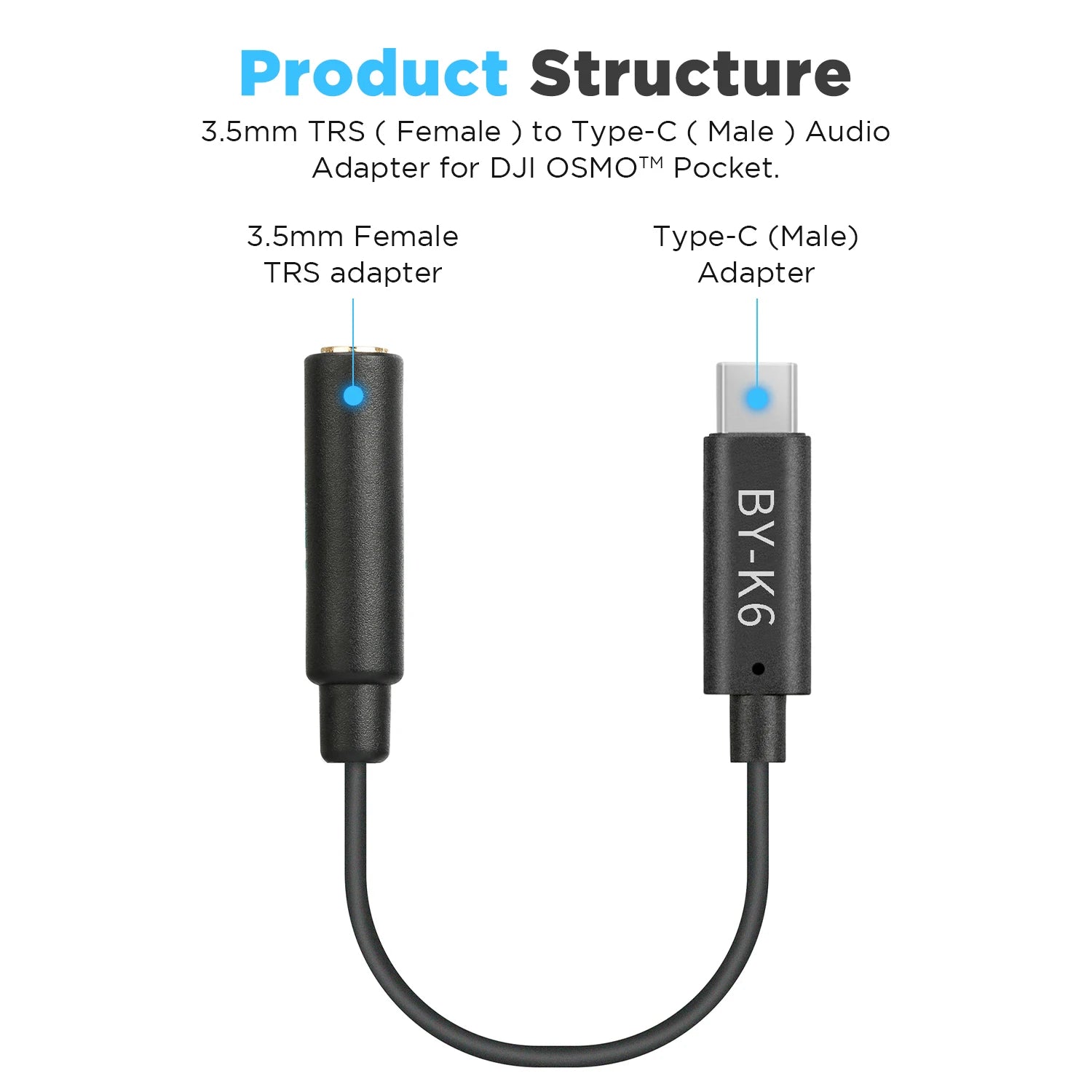 BOYA BY-K6 3.5mm TRS (Female) to Type-C Microphone Adapter Audio Converter