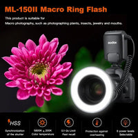 Godox ML-150II Macro Ring Flash Speedlite with GN12 and 49-77mm Lens Adapter Rings