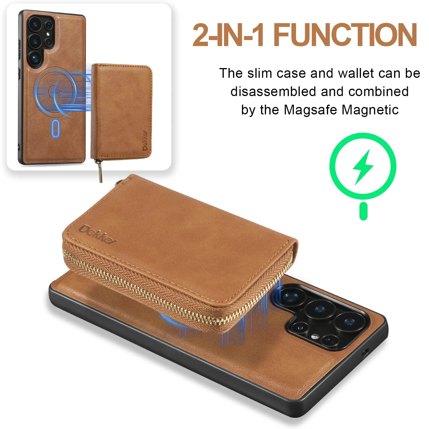 Magnetic Detachable Wallet Case for Samsung Galaxy S25 Series with Zipper and Card Slot