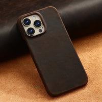 Retro Luxury Full Grain Cowhide Leather MagSafe Case for iPhone 16 Series