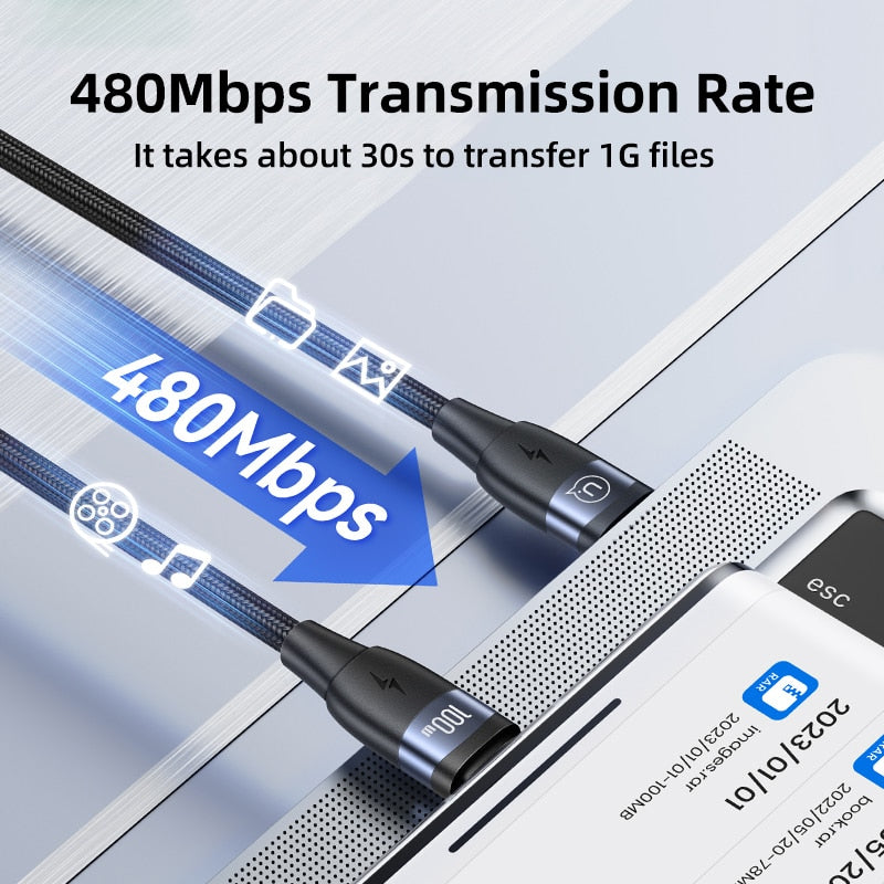 USAMS 100W Type C to USB C Cable