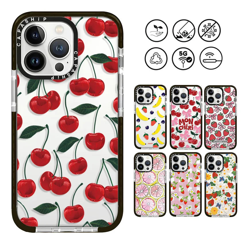 Full Screen Fruit Pattern Soft TPU Shockproof Case for iPhone 15 Series