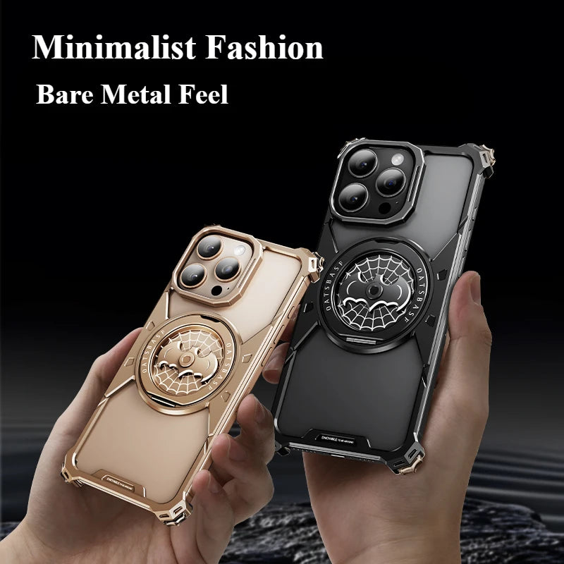 Frameless 360° Rotating Aluminum Phone Case with Bat Design  for iPhone 16 Pro and Pro Max