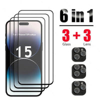 Tempered Glass Screen Protector and Camera Lens Film Set for iPhone 15 Series