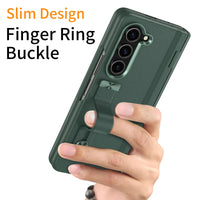 Classic Leather Hinge Finger Ring Buckle Holder Case with Glass Film for Samsung Galaxy Z Fold 5