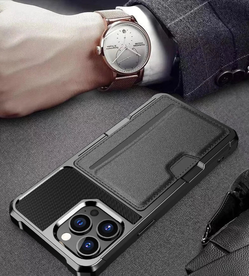 Armor Phone Case with Card Slot Holder for iPhone 15 Series