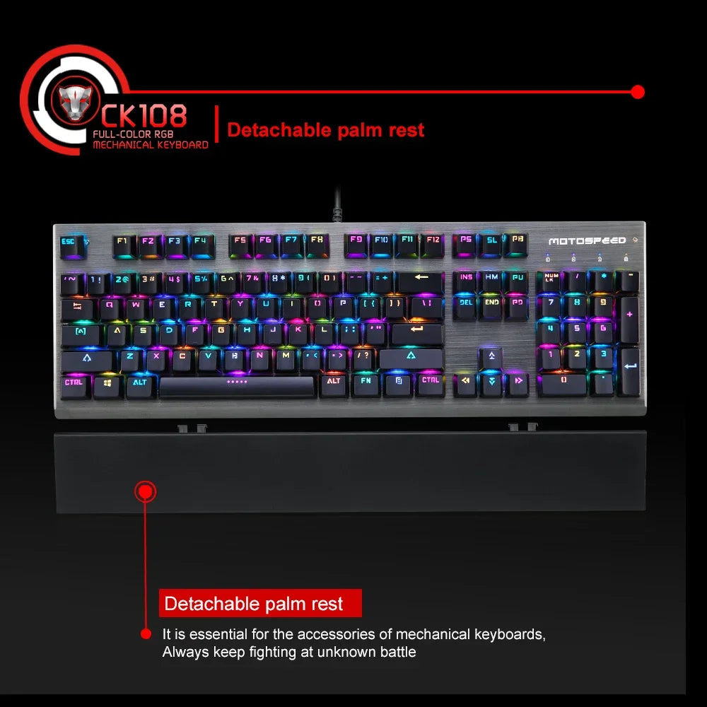 Motospeed CK108 104-Key Wired Mechanical Gaming Keyboard with RGB Backlight