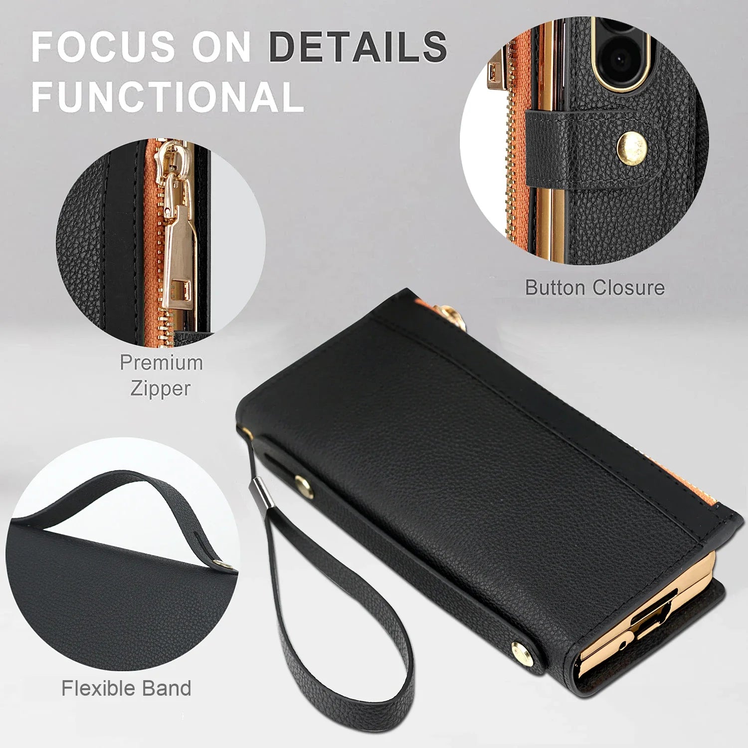 Multifunctional Leather Zipper Wallet Case with Card Slots & Pen Holder for Samsung Galaxy Z Fold 6