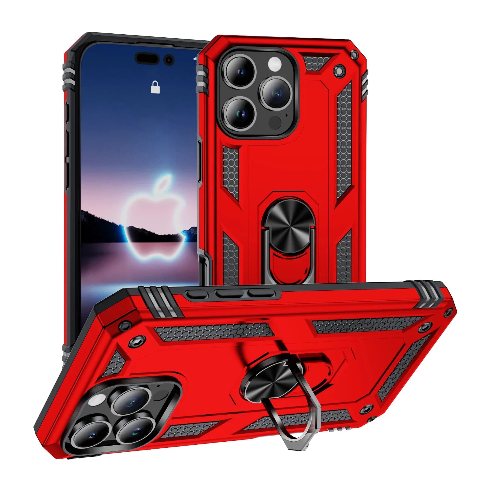 Rugged Armor Case with Metal Ring Holder for iPhone 16 Series