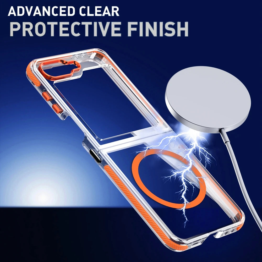 Premium Transparent Magnetic Case with Anti-Skid Bumper for Samsung Galaxy Z Flip 6