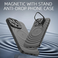 Magnetic Soft TPU Case with Ripple Water Texture & Lens Protection Stand for iPhone 15 Pro Max