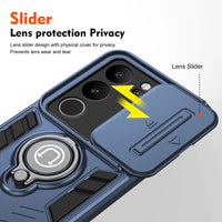 Shockproof Armor Case with Slide Camera Lens Protection and Ring Stand for VIVO V29 Series