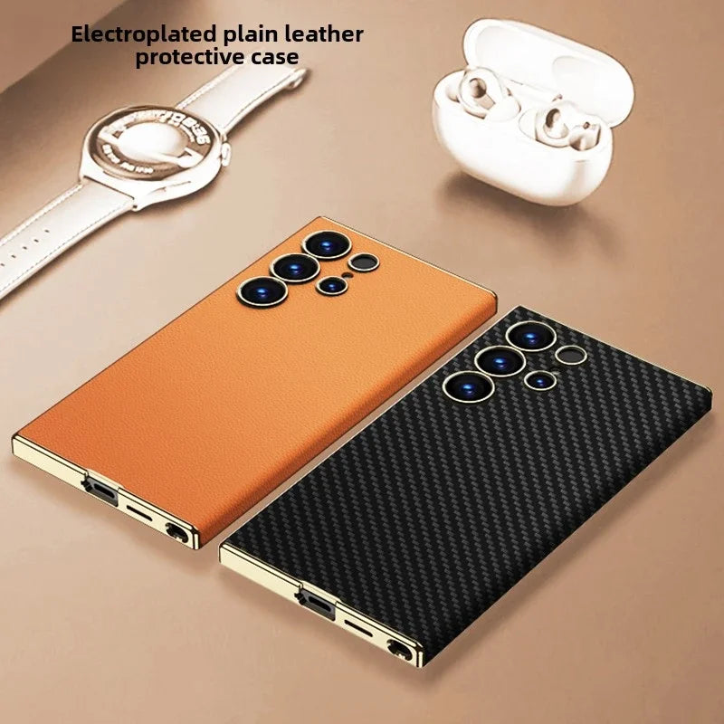 Curved Electroplated Leather Case for Samsung Galaxy S25 Ultra