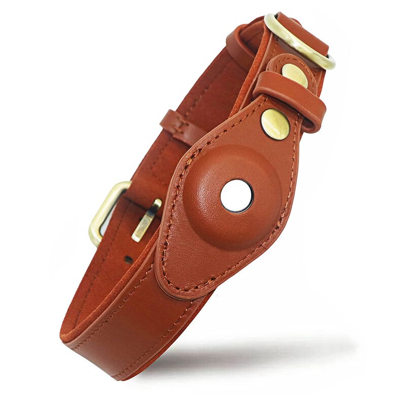 YKSOM Luxury Genuine Leather Dog AirTag Collar