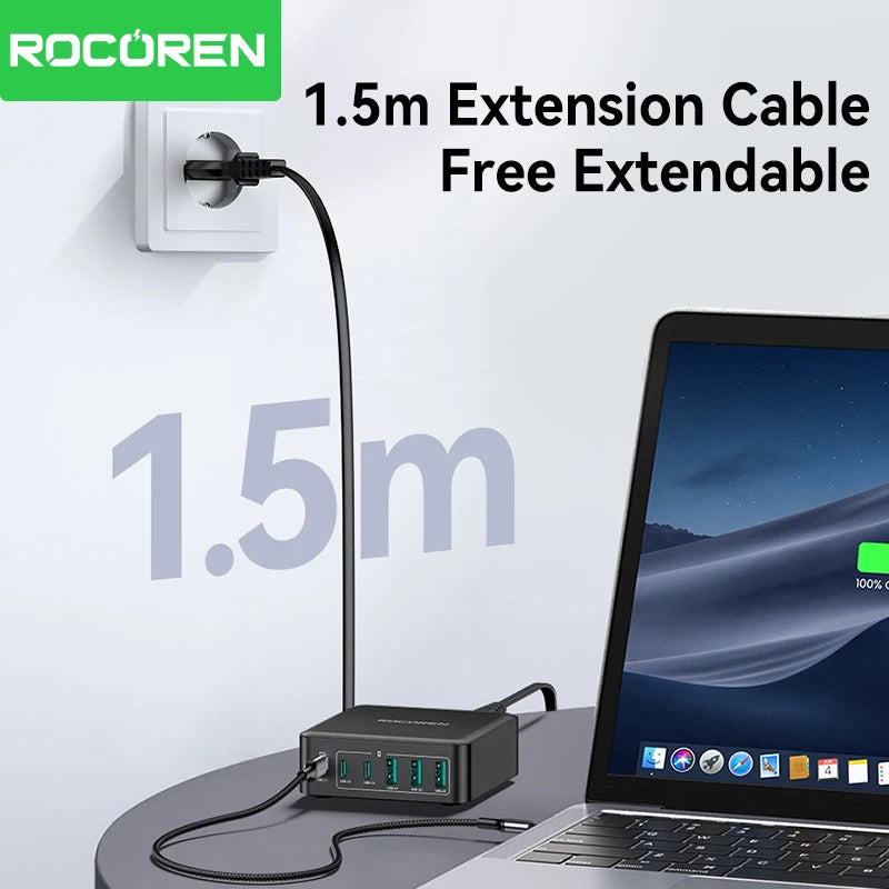 Rocoren 160W GaN USB-C Desktop Charger with 6 Ports