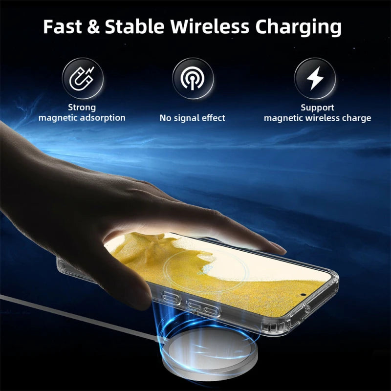 Magnetic Wireless Charging Transparent Phone Case for Samsung Galaxy S24 Series