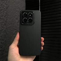 Shockproof Luxury Corrugated Pattern Non-Slip Matte Bumper Case with Metal Lens Protection Back Cover for Xiaomi 14 Series