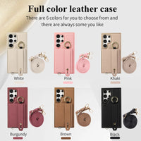 Lanyard Crossbody Leather Wallet Wristband Case with Card Bag for Samsung Galaxy S24 Series