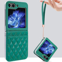 Diamond Hinge Luxury Leather Wallet Case with Vertical Card Slot & Hand Strap for Samsung Galaxy Z Flip 6