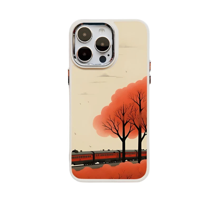 Autumn Sunset Scenery Silicone Phone Case for iPhone 15 Series