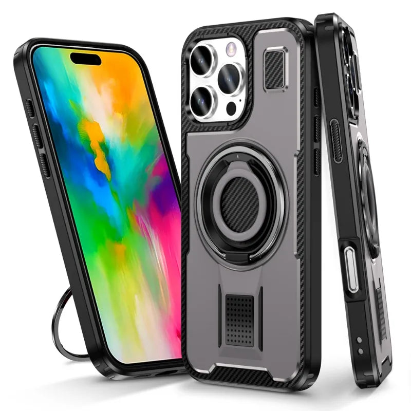 Shockproof PC Case with Rotatable Metal Holder for iPhone 16 Series