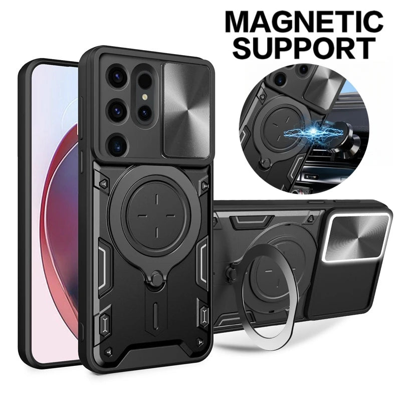 Samsung Galaxy A55 Armor Magnetic  Case with Slide Camera Lens Cover Case and Ring Holder