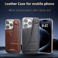 Business Leather Hidden Card Slot Magnetic Two Buckle Foldable Stand Seismic Phone Case for iPhone 15 Series