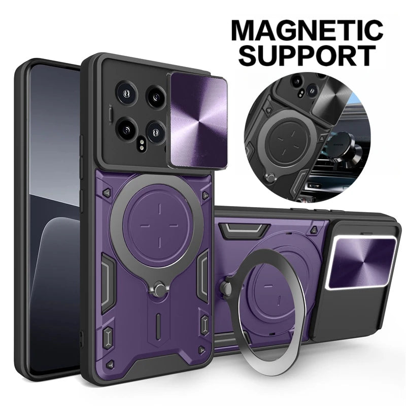 Slide Camera Protection Armor Case with Magnetic Ring for Xiaomi 14 Series