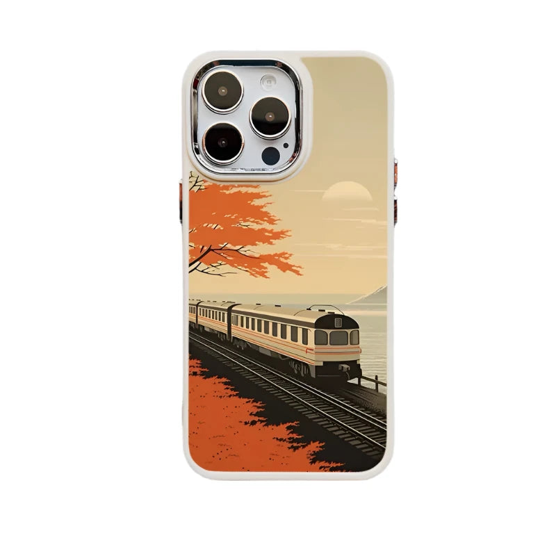 Autumn Sunset Scenery Silicone Phone Case for iPhone 15 Series