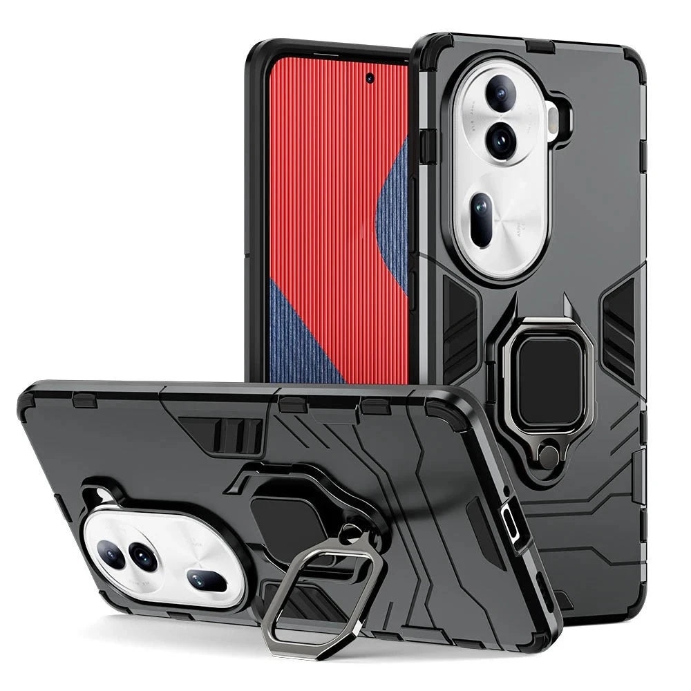 Shockproof Armor Soft Silicone+PC Metal Ring Stand Phone Case for OPPO Reno 11 and Reno 11 Pro