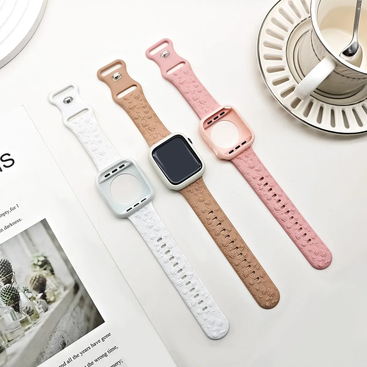 Engraved Silicone Band with Case for Apple Watch – Stylish Protection and Comfort