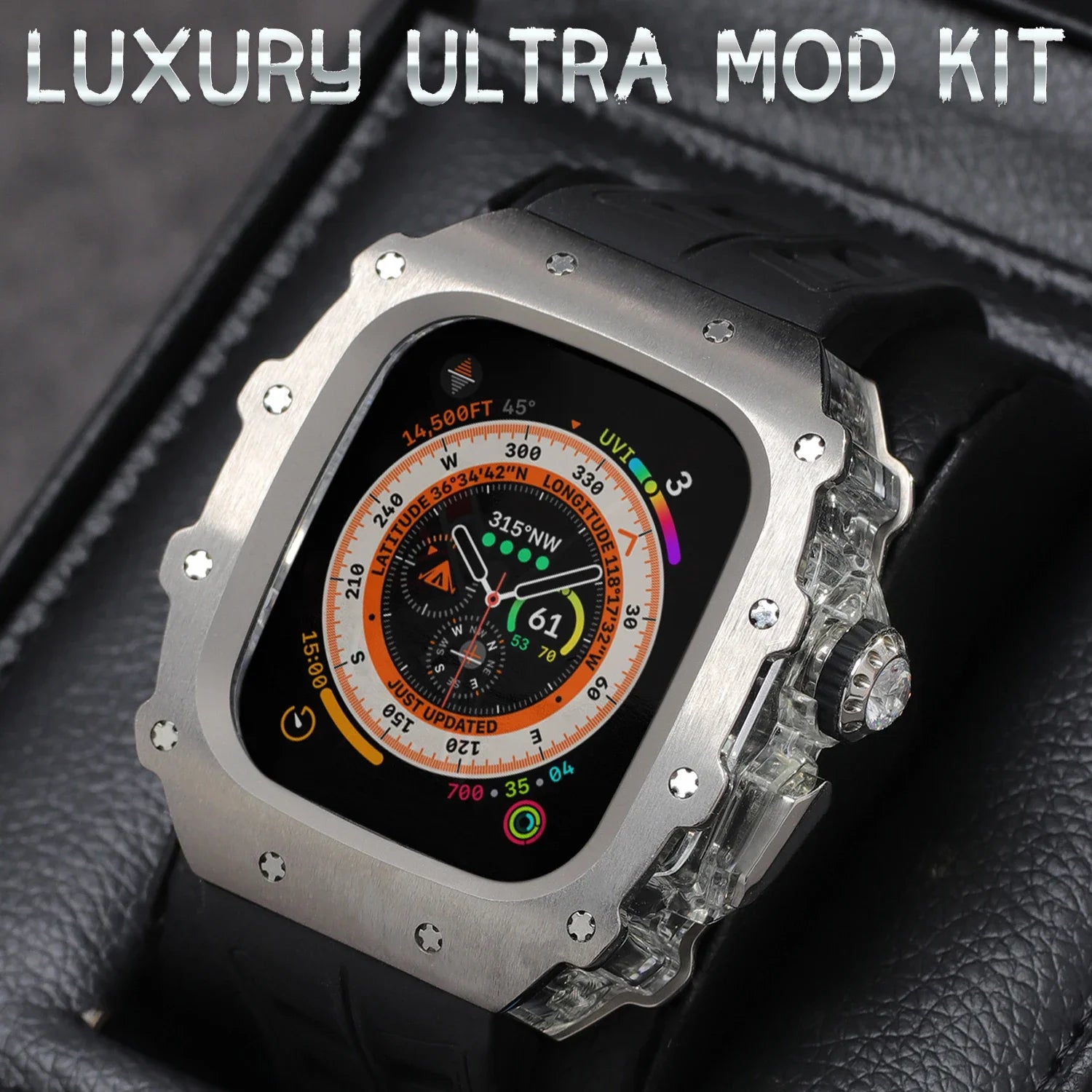 Transparent Titanium Case with Glacier Bezel Modification Kit for Apple Watch Ultra 1/2