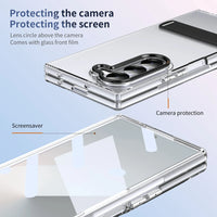 Shockproof Samsung Galaxy Z Fold 5 Transparent Case with Metal Kickstand & Screen Protector