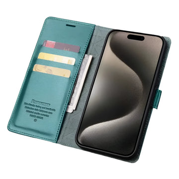 Premium PU Leather Flip Wallet Case with Card Holder & Kickstand for iPhone 16 Series