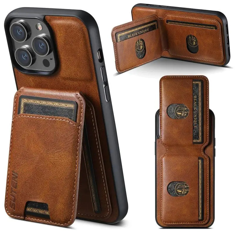 Shockproof Leather Wallet Case with Card Slots for iPhone 16 Series